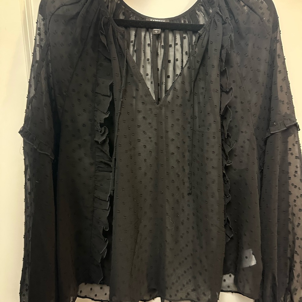Express Black Sheer Ruffle Blouse